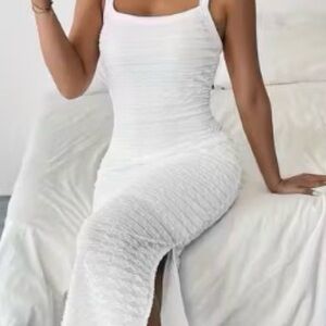White Textured Slip Midi Dress - Women